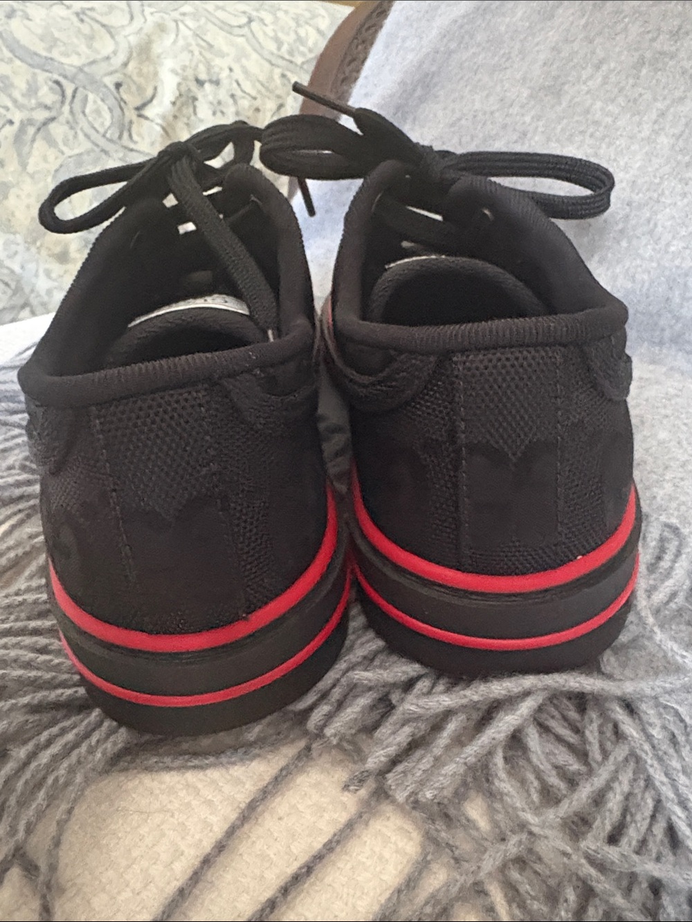 Black Low-Top Sneakers with Red & Green Web Stripe - Picture 5 of 10